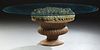 Unusual Continental Oval Beveled Glass Top Dining Table, early 20th c., on a polychromed terracotta center urn support topped with relief fruit, H.- 2