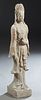 Large Standing Terracotta Quan Yin Figure, 20th c., with whitewash highlights, on an integral base, H.- 41 in., W.- 7 1/2 in., D.- 9 1/2 in.