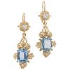 PAIR OF EARRINGS WITH TOPAZ AND DIAMONDS IN 14K YELLOW GOLD 2 Octagonal cut topaz ~6.0ct and 2 Antique cut diamonds~0.40ct