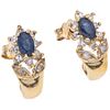 PAIR OF EARRINGS WITH SAPPHIRES AND DIAMONDS IN 14K YELLOW GOLD 2 Oval cut sapphires~0.45ct, 20 8x8 and brilliant cut diamonds~0.3ct
