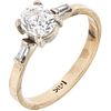 RING WITH DIAMONDS IN 10K YELLOW GOLD 1 Antique cut diamond ~0.45 ct, 2 Baguette cut diamonds ~0.06 ct. Size: 7 ½