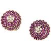 PAIR OF EARRINGS WITH RUBIES AND DIAMONDS IN 14K YELLOW GOLD 84 Round cut rubies ~4.20 ct, 12 Brilliant cut diamonds~0.70 ct