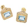 PAIR OF EARRINGS WITH TOPAZ AND DIAMONDS IN 18K YELLOW GOLD 2 Octagonal cut topaces ~ 6.0 ct, 68 Brilliant cut diamonds