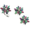 SET OF RING AND PAIR OF EARRINGS WITH EMERALDS, RUBIES, SAPPHIRES AND DIAMONDS IN PALLADIUM SILVER 36 Precious gems, 3 diamonds