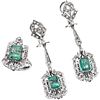 SET OF RING AND PAIR OF EARRINGS WITH EMERALDS AND DIAMONDS IN PALLADIUM SILVER 3 Emeralds, 82 Diamonds