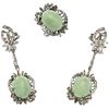 SET OF RING AND PAIR OF EARRINGS WITH CHRYSOPRASUS, EMERALDS AND DIAMONDS IN PALLADIUM SILVER 3 Chrysoprasus, 18 emeralds, 39 diamonds