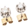PAIR OF STUD EARRINGS WITH DIAMONDS, 18K WHITE AND YELLOW GOLD 2 Brilliant cut diamonds ~0.61 ct Clarity: SI2- I1 Color: J-K