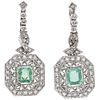 PAIR OF EARRINGS WITH EMERALDS AND DIAMONDS IN PALLADIUM SILVER 2 Octagonal cut emeralds ~2.0 ct, 62 8x8 cut diamonds ~1.10 ct