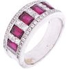 RING WITH SIMULANTS AND DIAMONDS IN 18K WHITE GOLD 8 Princess cut diamonds~0.48ct, 48 Brilliant cut diamonds Size: 7¾