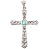 CROSS WITH EMERALD AND DIAMONDS IN PALLADIUM SILVER 1 Square cut emeralds ~0.30 ct, 16 8x8 cut diamonds ~0.16 ct