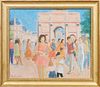 André Vignoles (1920-2017, French), "At the Market," 20th c., pastel on paper, signed lower left, presented in a gilt frame, H.- 17 3/4 in., W.- 20 1/