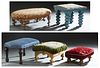 Group of Five American Footstools, 19/20th c., consisting of a needlepoint covered example; a long mahogany example with a blue floral covering; a bob