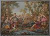 French Tapestry, 20th c., in the 18th c. style, depicting an outdoor scene with a fisherman and revelers, unframed, H.- 39 in., W.- 54 in.
