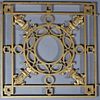 Cast Iron Window Grill, 20th c., with pierced decoration, now in gilt paint, H.- 19 in., W.- 19 in., D.- 5/8 in.