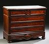 French Louis Philippe Carved Walnut Marble Top Secretaire Commode, 19th c., the inset figured white ogee marble, over a drop front secretary with an i