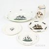 Five Pieces of English Transfer-decorated Creamware Tableware