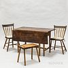 Country Federal Pine Gate-leg Drop-leaf Table, Pair of Arrow-back Side Chairs, and a Primitive Stool
