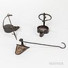 Two Wrought Iron Betty Lamps and a Grease Lamp,18th/19th century