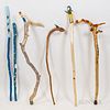 Six Contemporary Painted Walking Sticks