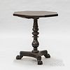Gothic Revival Mahogany Table, octagonal top on vase- and ring-turned pedestal resting on a flat tripod base with carved paw feet, (minor damage to ba