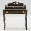 Grain-painted Pine Dressing Table, probably Maine, 19th century, the upper case with two drawers below a scrolled backsplat with central plinth, the l