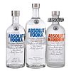 Absolut. Original y Mandrin. Vodka. Suecia. En presentaciones de 750 ml. y 1 lt. Piezas: 3.