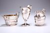 THREE OLD SHEFFIELD PLATE CREAM JUGS, CIRCA 1800, the first