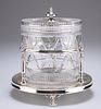 A VICTORIAN SILVER-PLATED AND CUT-GLASS BISCUIT BARREL, by 