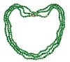 A JADE BEAD NECKLACE, WITH A JADE AND DIAMOND SET CLASP,?th
