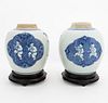 PAIR, CHINESE BLUE & WHITE GINGER JARS ON STANDS