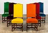 SET, SIX BAROQUE STYLE MULTI-COLOR DINING CHAIRS