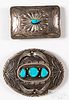 Two silver & turquoise Native American belt buckle