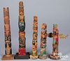 Five Northwest Coast carved & painted totem poles