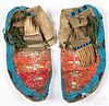 Pair Northern Plains Indian quill beaded moccasins