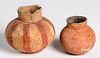Two Mound Builder Indian redware pottery vessels