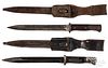 Two WWII K98 bayonets, scabbard and frog