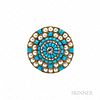 Victorian Gold, Turquoise, and Diamond Target Brooch