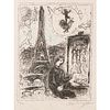 Marc Chagall Lithograph, The Painter At The Eiffel Tower