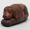 English Carved Wood Dog Form Snuff Box