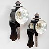 Pair of English Painted Metal Carriage Lights and a Pair of Painted Wood Brackets