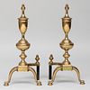 Pair of Tall Federal Style Brass Andirons