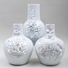 Group of Three Chinese Porcelain Flower Encrusted Vases