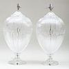 Pair of Large Glass Fluted Bulbous-Form Lamps