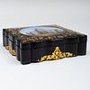 English Lacquer and Reverse Painted Glass Inset Box