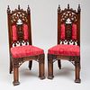 Pair of English Neo-Gothic Carved Oak Hall Chairs, Probably Scottish