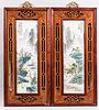 Pair of Enameled Porcelain Plaques in Carved Openwork Frames