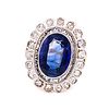 Platinum 18k Blue Stone Rosetta Diamond Ring