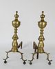 Pair of 19th Century Brass Urn and Finial Andirons