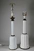 Two Paneled Opaline White Glass Column Lamps, 19th Century