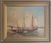 A. Bodson Oil on Board Painting, "European Harbor Scene"